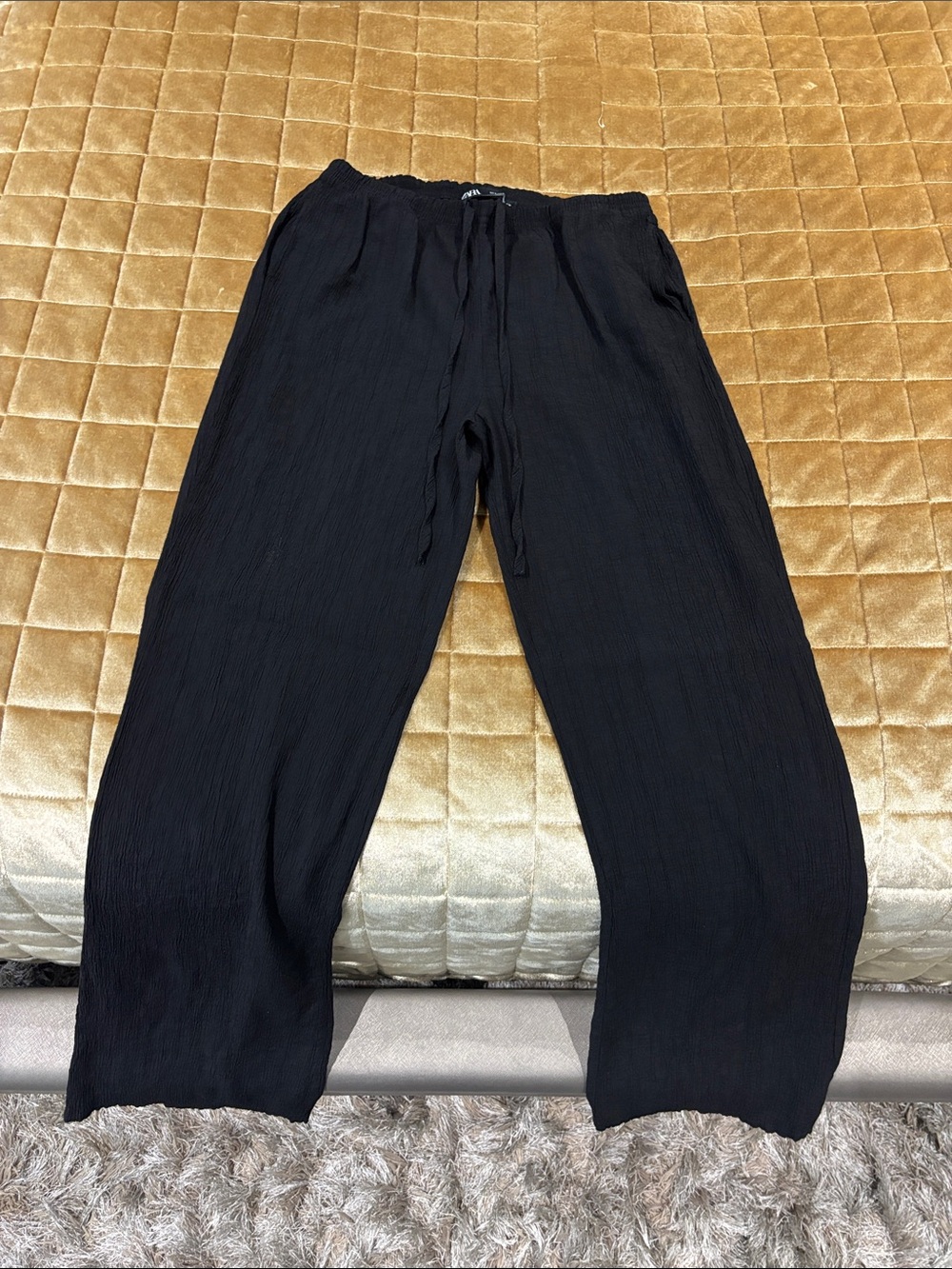 Zara Black Straight-Leg Drawstring Pants